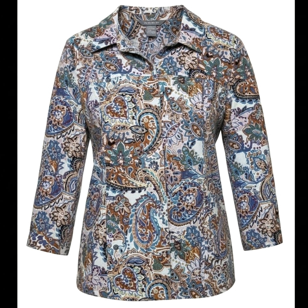 Koret Vintage Paisley Corduroy Button-Up Blouse Cottagecore Boho Retro 90s Shirt